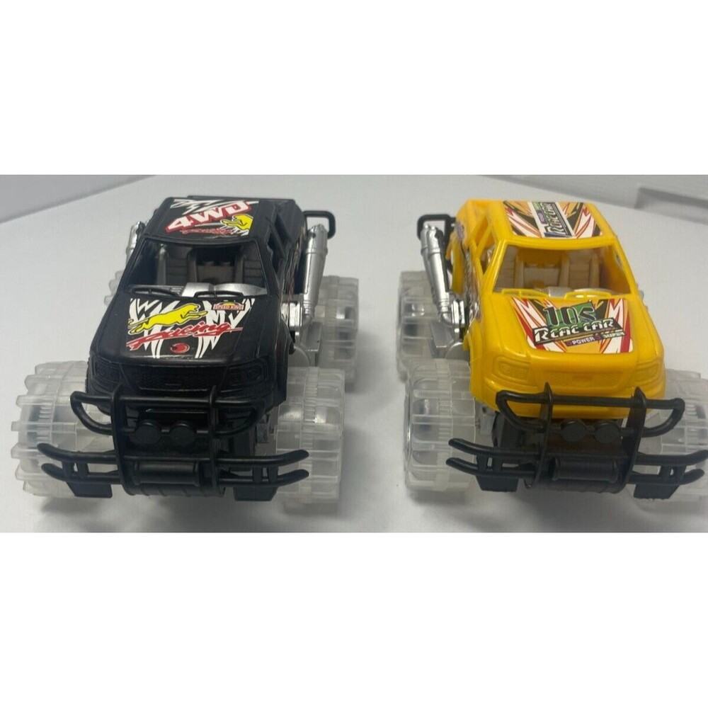 Monster Truck Wheels Set With Flashing LED Light Up Tires 2 Pack Push Go Toy Car